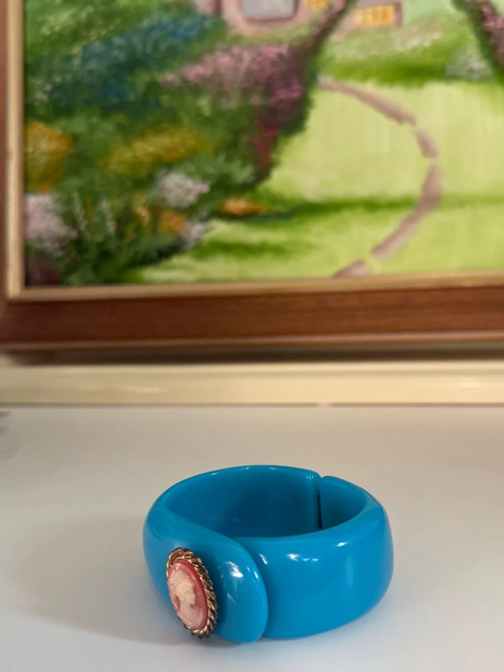 Blue Cameo Hinge Acrylic Bangle Bracelet by Subversive by Justin Giunta